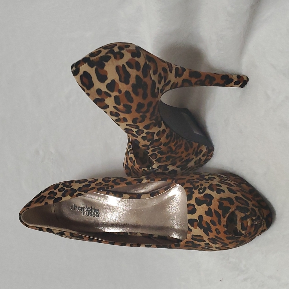 Charlotte Russe open toe animal print heel shoes size8 brown (Ss16)